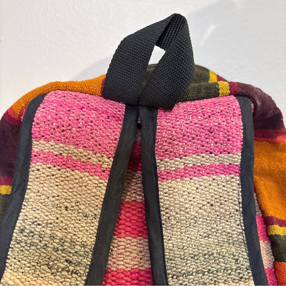 Colourful Woven Striped Backpack Front Pocket Rainbow Wiphala Made in Andes SA - Picture 11 of 16
